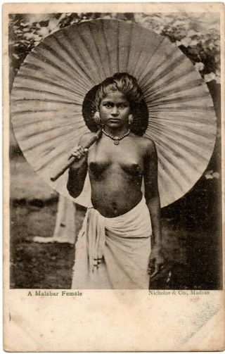India Young Malabar Girl Large Parasol Undivided Back Pc Nicholas & Co.  C1900