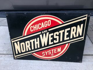 1950’s Chicago & Northwestern Railroad System Sign Steel 46” Vintage Train