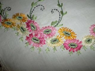 3pc Set Vintage Matching Hand Crochet Embroidered Pillowcases Dresser Scarf 4