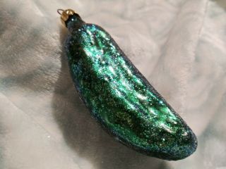 Christopher Radko Lucky Glittered Pickle Blown Glass Christmas Ornament 4 "