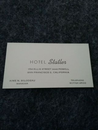 Vintage Business Card Hotel Statler San Francisco California
