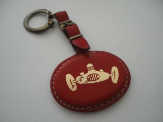 Vintage Leather Red Shell Oil Keychain Key Ring Sixties