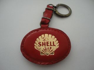Vintage leather red Shell oil keychain key ring sixties 2