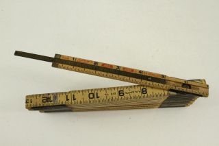 Vintage Measurement LUFKIN EXTENSION Folding Ruler Wood & Metal X48 Red End 4