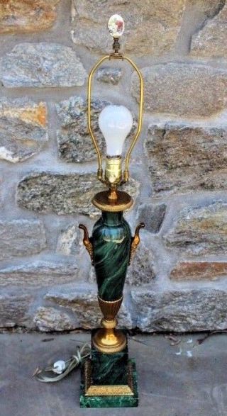 Vintage Gilt Bronze Mounted Faux Malachite Table Lamp 35 " Tall