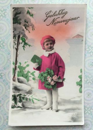 Art Deco Winter Pink French Fashion Glamour Girl Vintage Postcard