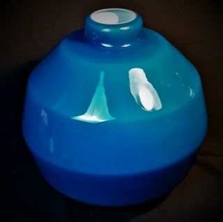 Blue Cased Art Glass Pendant Lamp Shade Vintage Mcm Mid Century Modern 60s