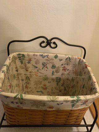 Longaberger Newspaper Basket with Wrought Iron Stand Liner Protector and Divider 2