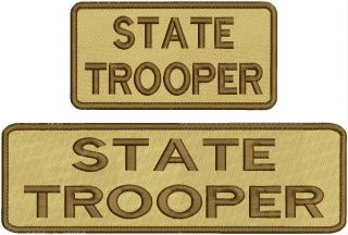 State Trooper Embroidery Patches 3x10 And 3x6 Hook Brown And Tan