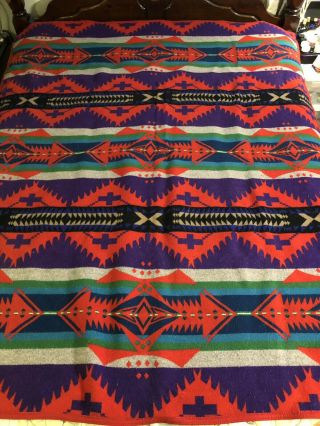 Pendleton Beaver State Wool Blanket 64x76 Bright Colors Estate Purchase
