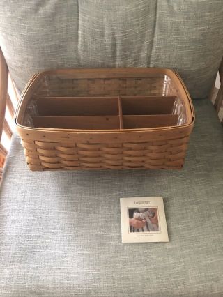 Longaberger 200? Large Desk Top Basket With Protector,  And Wood Dividers