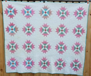 Vtg Hand Pieced/quilted Twin 1930s Quilt - Lily Corners Duck Or Paddle Blocks