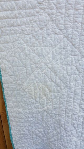 Vtg Hand Pieced/Quilted Twin 1930s Quilt - Lily Corners Duck or Paddle Blocks 6