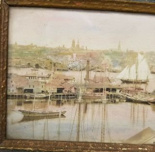 Antique Hand Tinted Photograph Gloucester Harbor Massachusetts Fishing Boats 3