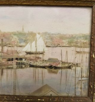 Antique Hand Tinted Photograph Gloucester Harbor Massachusetts Fishing Boats 4