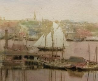 Antique Hand Tinted Photograph Gloucester Harbor Massachusetts Fishing Boats 5