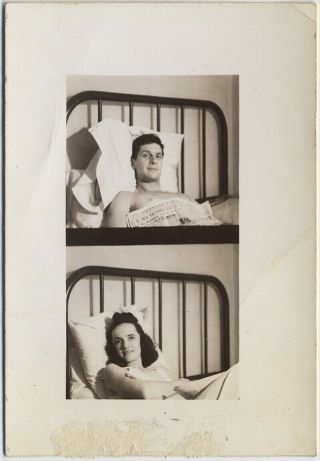 Fabulous Split Image Sexy Couple In Metal Frame Bed