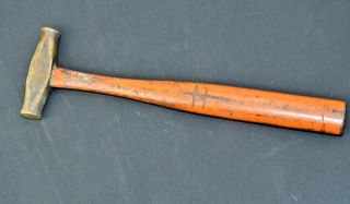 Antique Solid 1 - Piece Brass Tack Upholstery Hammer 10 " Hand Made Orange Handle