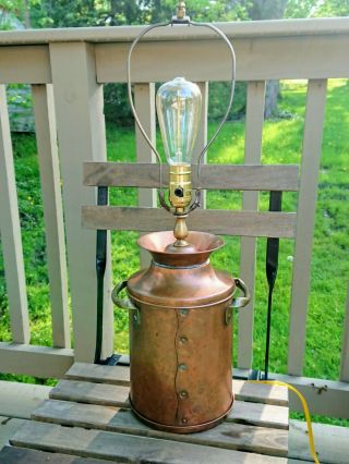 Colonial Brass Craftsman Vintage Solid Copper Milk Can Table Lamp W/ Finial