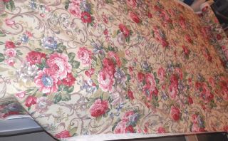 Pink Florals Vintage Upholstery Drapery Fabric Antionette England 6yd,  1 Ft