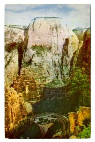 Great White Throne Zion National Park Utah Postcard Largest Monolith Vintage