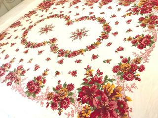 Vintage Floral Table Cloth Shabby Cottage Chic Pink Red Yellow Cotton 52x62 Vc1