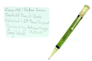 Circa 1927 Parker Duofold Senior Jade Pencil 1st Year Imprint Restored