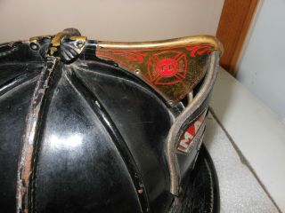 Vintage Cairns & Brother Jersey Fire Department Leather Helmet MARSHFIELD WI 4