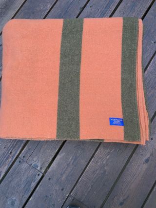 Vintage Westland Wovens By Pendleton 99x83 Camp Blanket Orange Olivgreen Stripe
