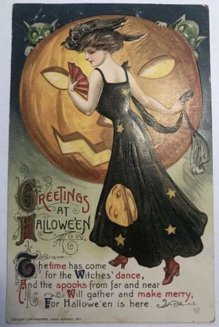Winsch Greetings At Halloween Vintage Postcard