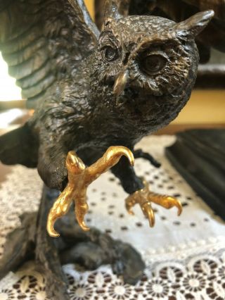 Franklin Bronze Owl By George Mcmonigle 24k Gold Claws Statue Bird Flying