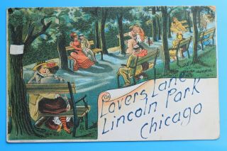Old Postcard Lovers Lane,  Lincoln Park,  Chicago,  Illinois,  1909