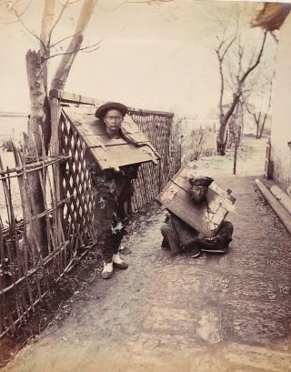 Vintage Albumen Photograph 1870 William Saunders China Chineye Prisoners Cangue