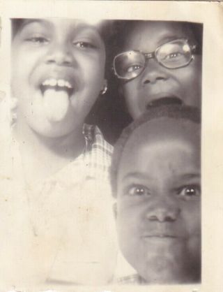 Vintage Photo Booth: African - American Mom W/kids,  Making Faces,  Sticking Tongue