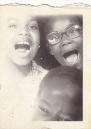 Vintage Photo Booth: Trio Of Cute African - American Kids - Mouths Wide Open