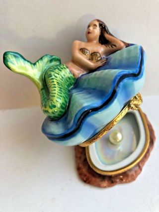 Artoria Limoges Porcelain Trinket Box Mermaid On Seashell Pearl,  Limited Edition