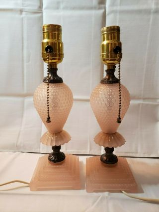Vintage Houzex Houze Glass Lamps Pink Hobnail Depression Glass