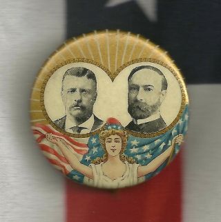 Teddy Roosevelt Political Campaign Pinback Button Jugate 1904
