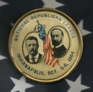 Teddy Roosevelt Political Campaign Pinback Button Indianapolis In Jugate 1904