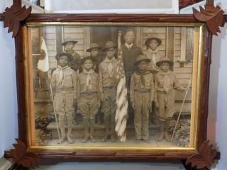 Antique Photo African American Black Boy Scouts American Flag With Rev Mason Dd