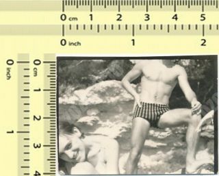 Out Of Frame Shirtless Beefcake Guy,  Man On Beach & Woman Abstract Old Photo