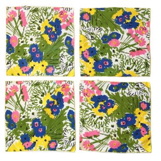 Set Of 4 Vintage Vera Neumann Woven Cotton Napkins Mod Floral 15 5/8 " Square