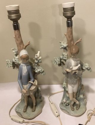 A Lladro Figurine Lamps Boy And Girl With Doves