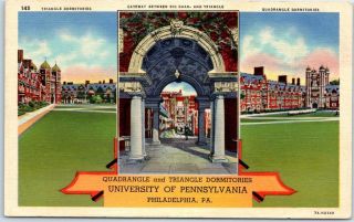 University Of Pennsylvania Postcard " Quad & Triangle Dorms " Campus Views Linen