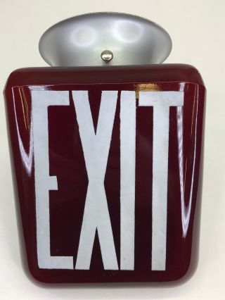 Vintage Exit Sign Ceiling Light Fixture Ruby Red Movie Theatre Double Sided 2