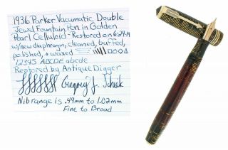 1936 Parker Golden Pearl Standard Vacumatic Double Jewel Fountain Pen Restored