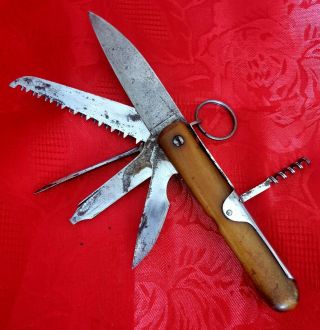 Knife Rare Antique 19th French Nogent Prototype Multi - Blade Horn Couteau Ancien