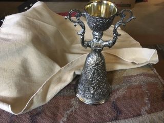 Vintage Nurnberg Wedding Lady Double Cups / Goblets Bridal Metal Silver Plate