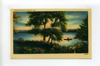 Greetings From Paradox Lake Ny,  Adirondacks,  Linen Postcard,  Night View,  Boat