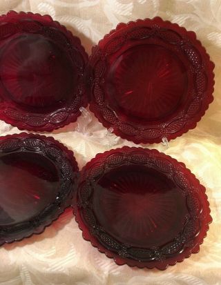 4 Avon Cape Cod Ruby Red Dessert/ Bread,  Butter / Salad Plates 7.  5” Wide